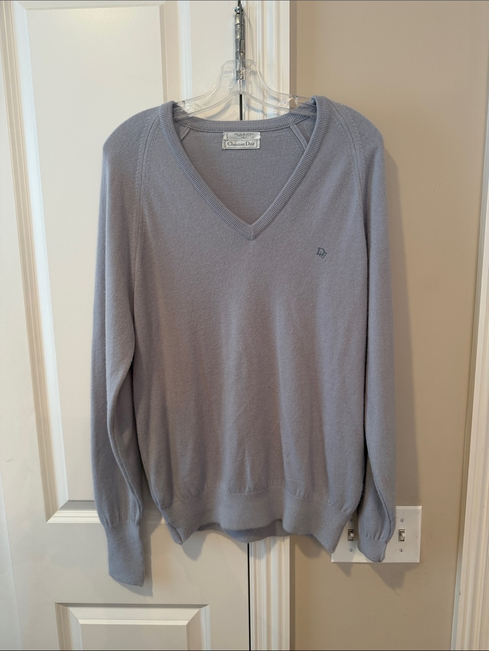 Dior Men’s Pale Gray V-Neck Sweater